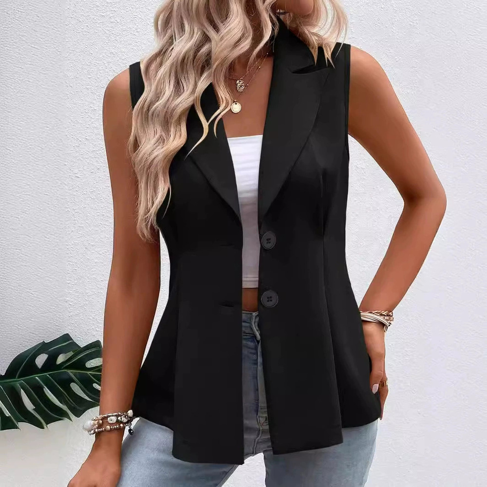 ZARA Chic Notch Lapel Two Button Sleeveless Solid Color Blazer Vest for Women